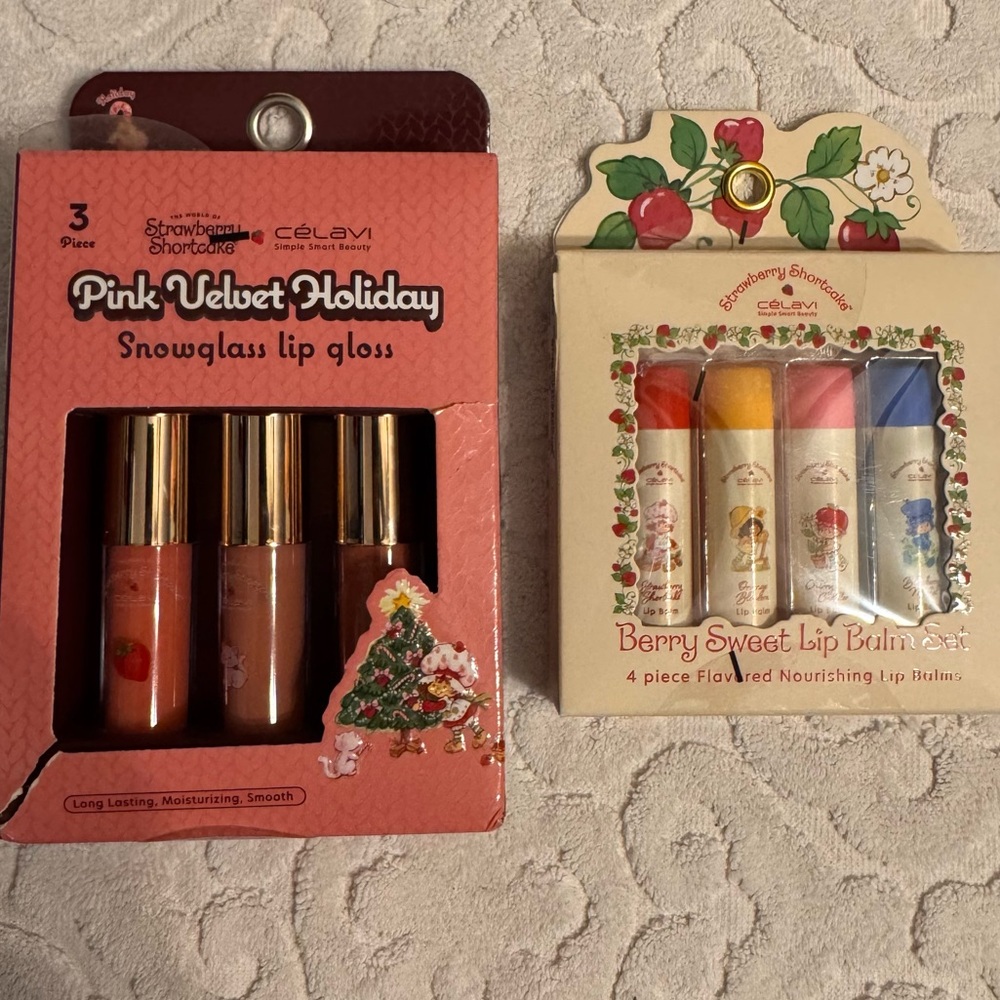 CéLaVi Strawberry Shortcake Berry Sweet Lip Balm & Snowglass Lip Glass Sets New